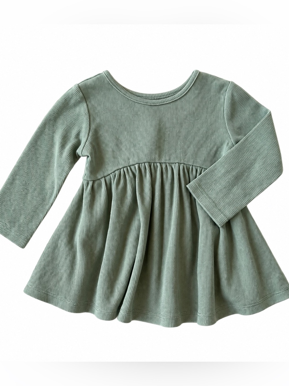 Quincy Mae 6-12M Sage Ribbed Organic Cotton Long Sleeve Dress